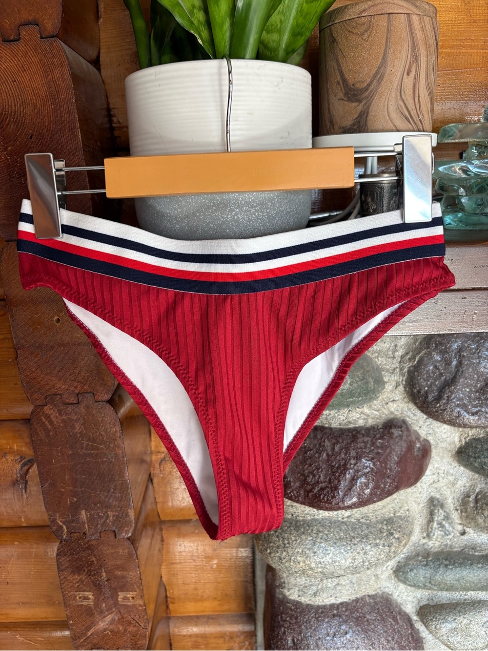 3/$25 Cupshe Red Stripe Textured Sporty Bikini Bottom Size S